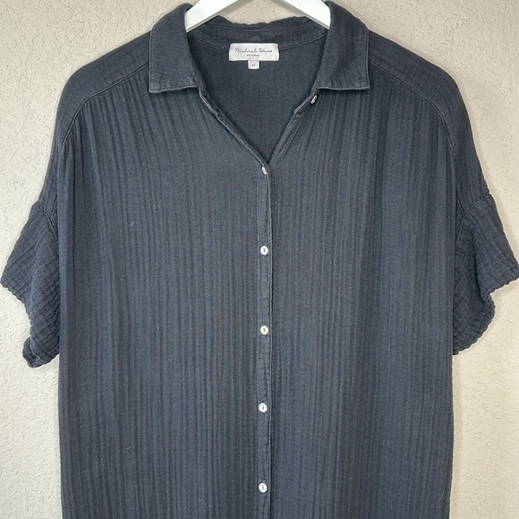 Michael Stars Allen Gauze Black Maxi Button Down Shirt Dress Size Medium - Picture 5 of 13